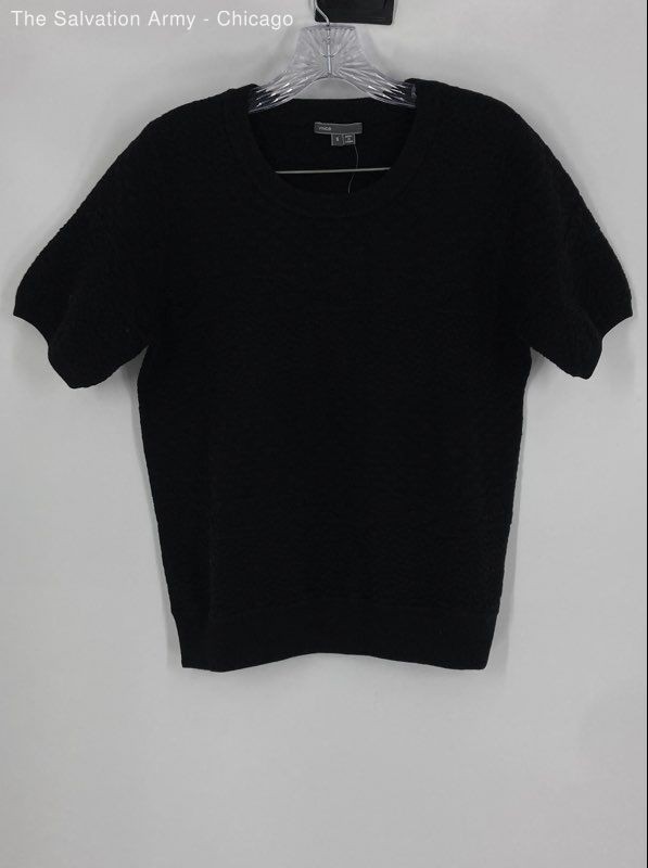 Vince Womens Black Round Neck Short Sleeve Knitted Blouse Top Size Small