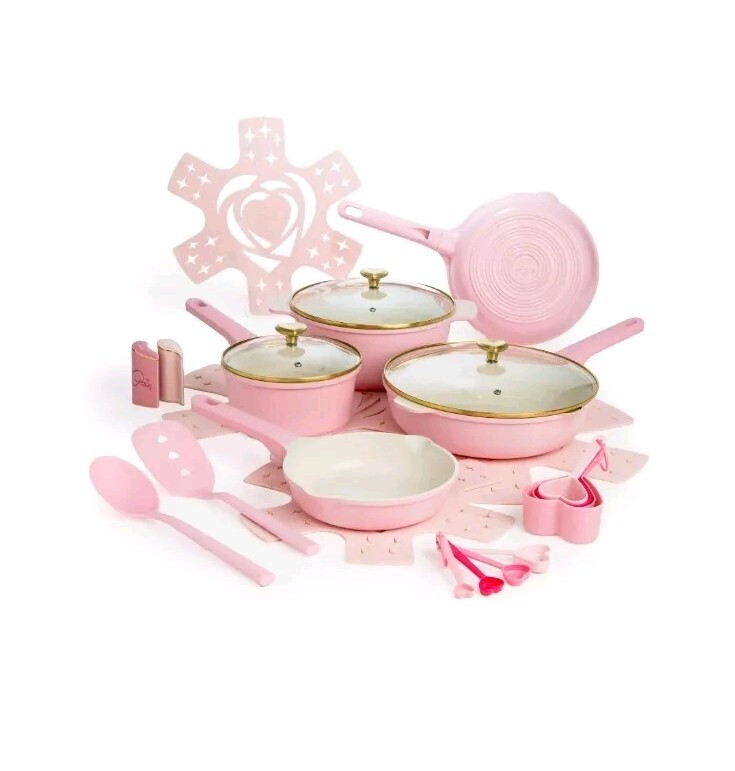 Paris Hilton Ceramic 24-piece Non-stick Cast Aluminum Cookware Pots And Pans