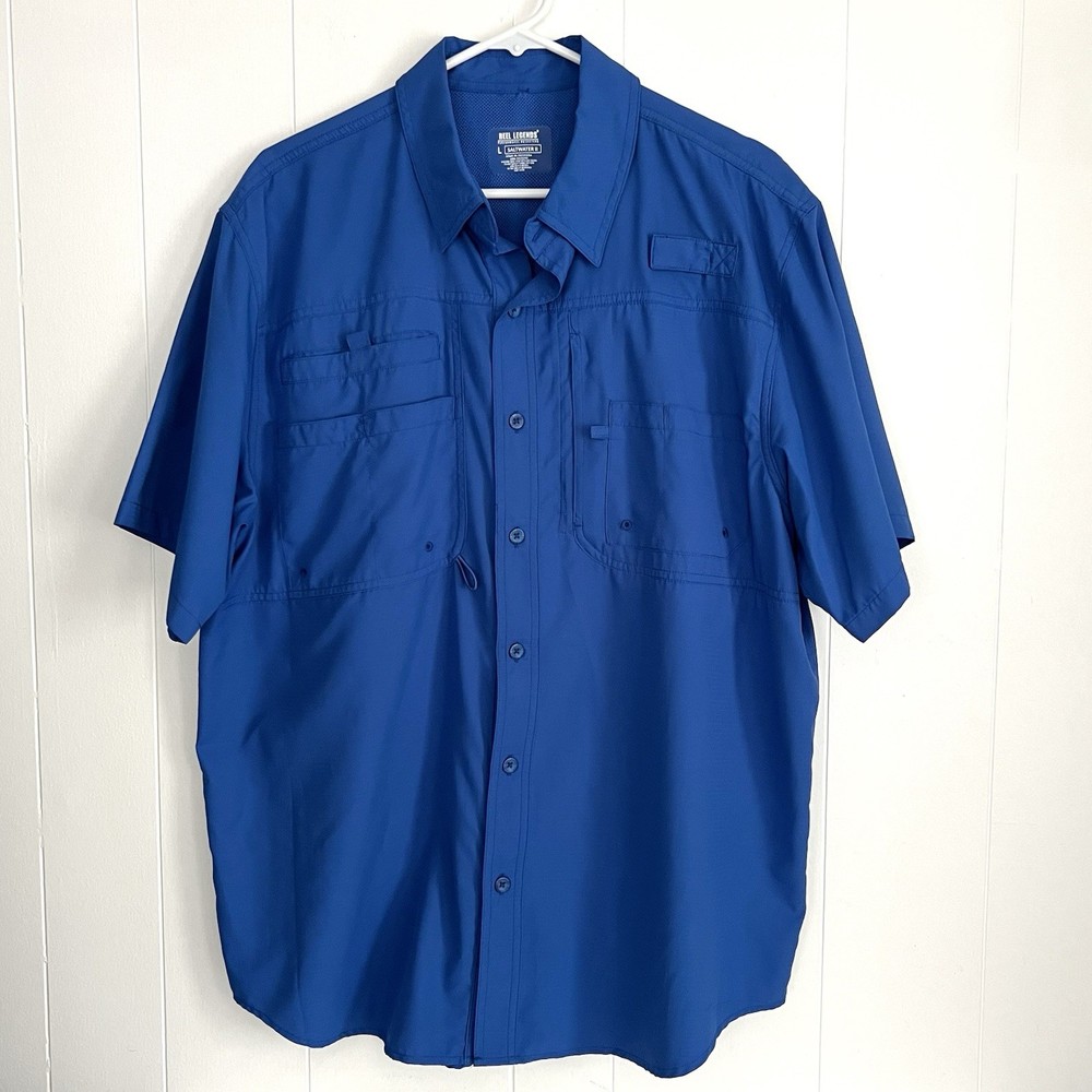 REEL LEGENDS SALTWATER II SIZE L SHORT SLEEVE VENTED MESH FISHING SHIRT Blue