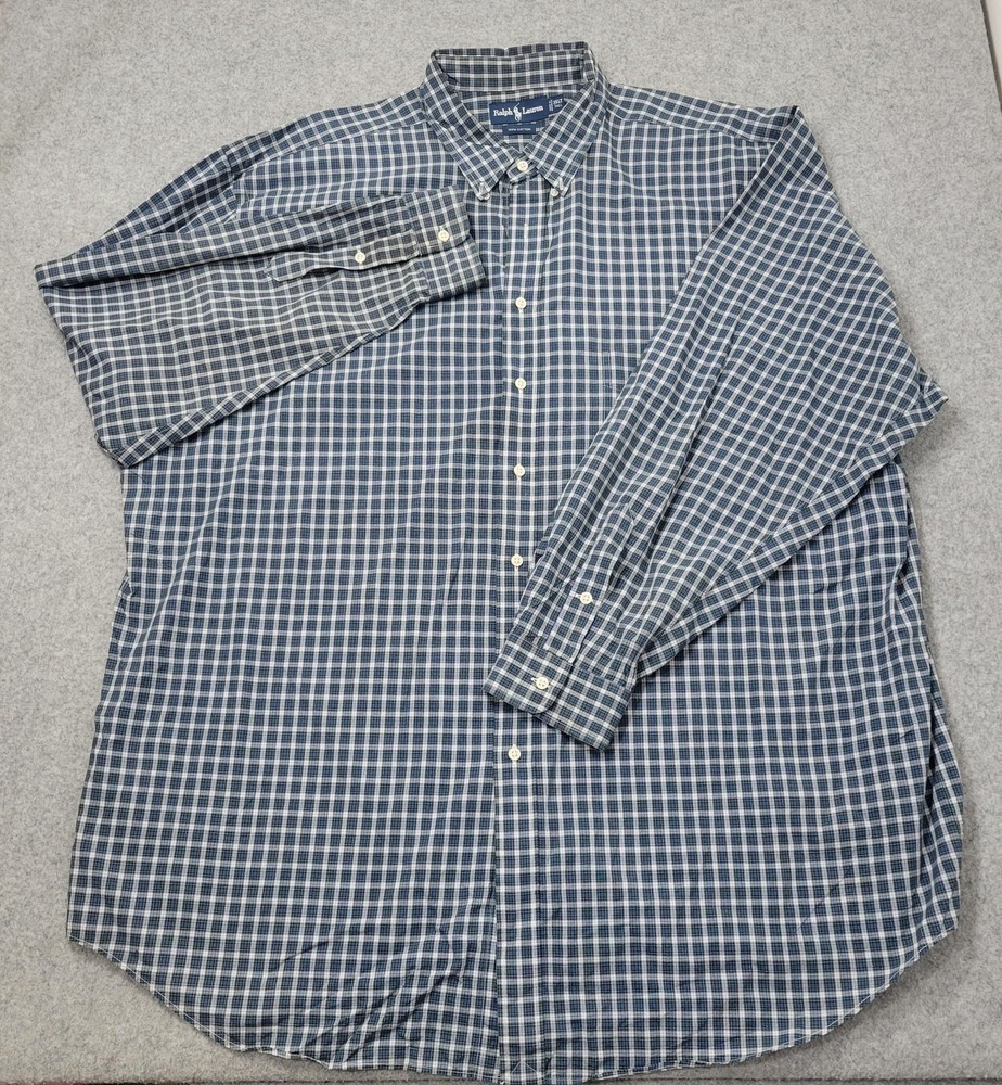 Ralph Lauren Shirt Mens 3XLT Blue Plaid Button Down Long Sleeve Tall Pony Preppy