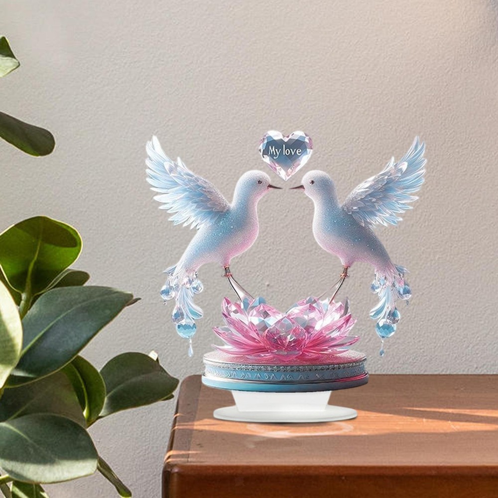 Doves Heart Acrylic Sign Valentine's Day Decoration for Bedroom Cabinet Cafe