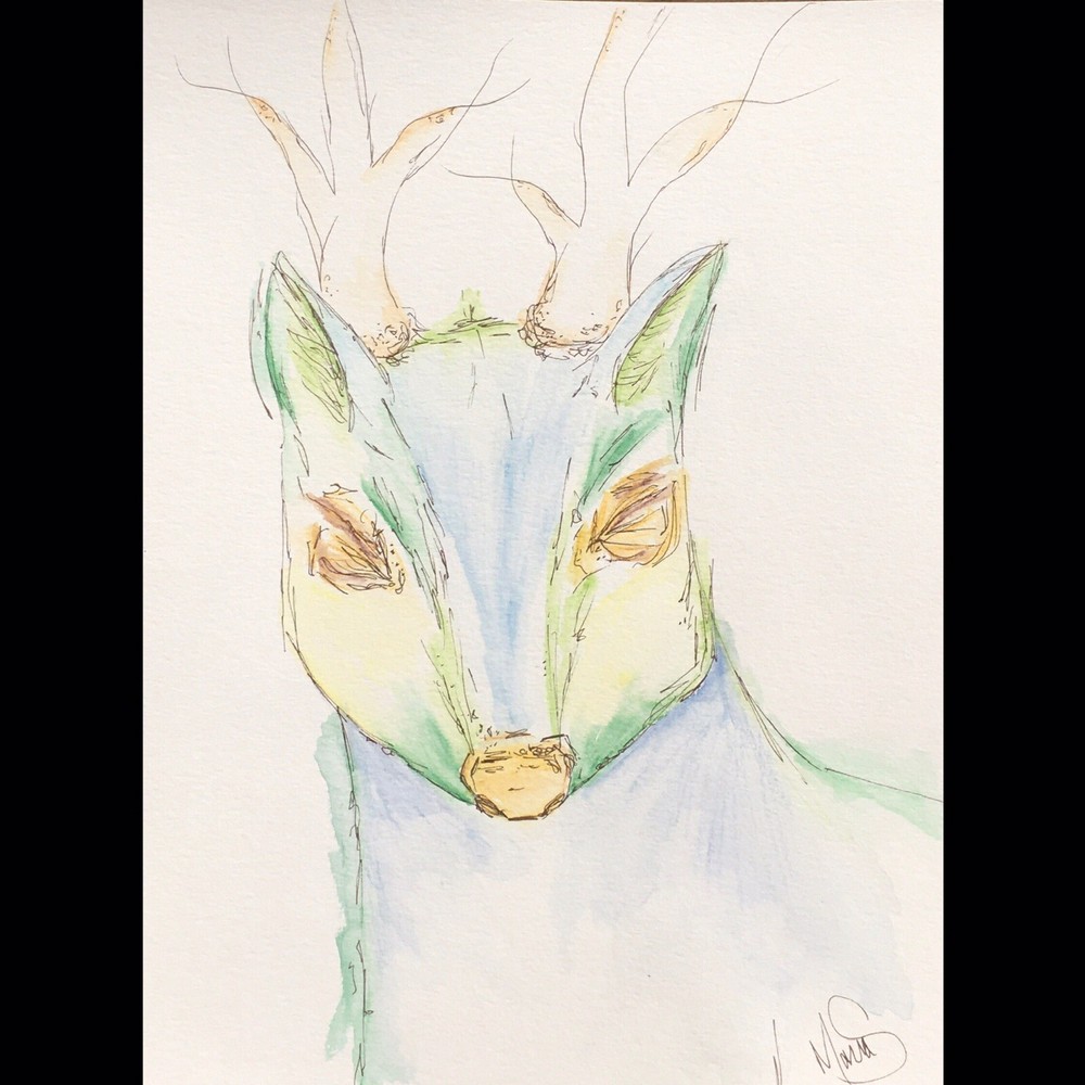 Maria Scalf Deer Animal Fantasy ORIGINAL PAINTING Watercolor 9x12 Expressionism