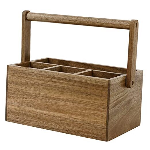 Acacia Silverware Caddy with Handle, Wooden Utensil Holder, Mulip-pose-image