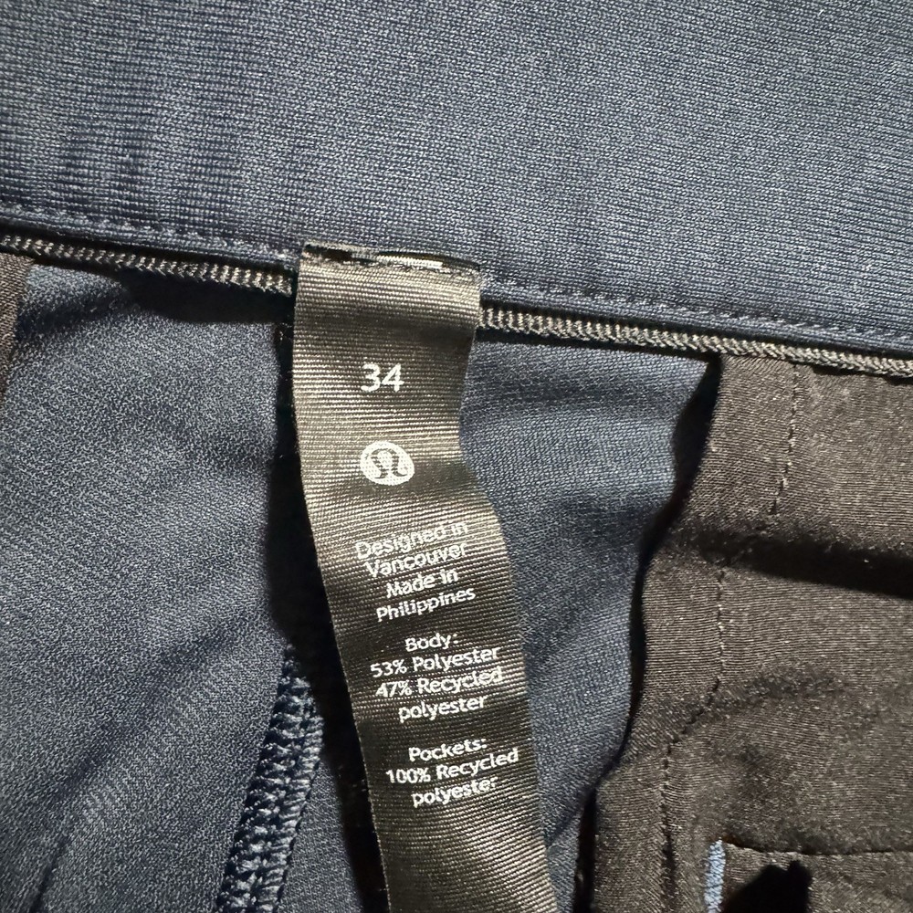 LULULEMON ABC CLASSIC 5 POCKET Mens Sz 34x31 Navy Blue Warpstreme Stretch Pants