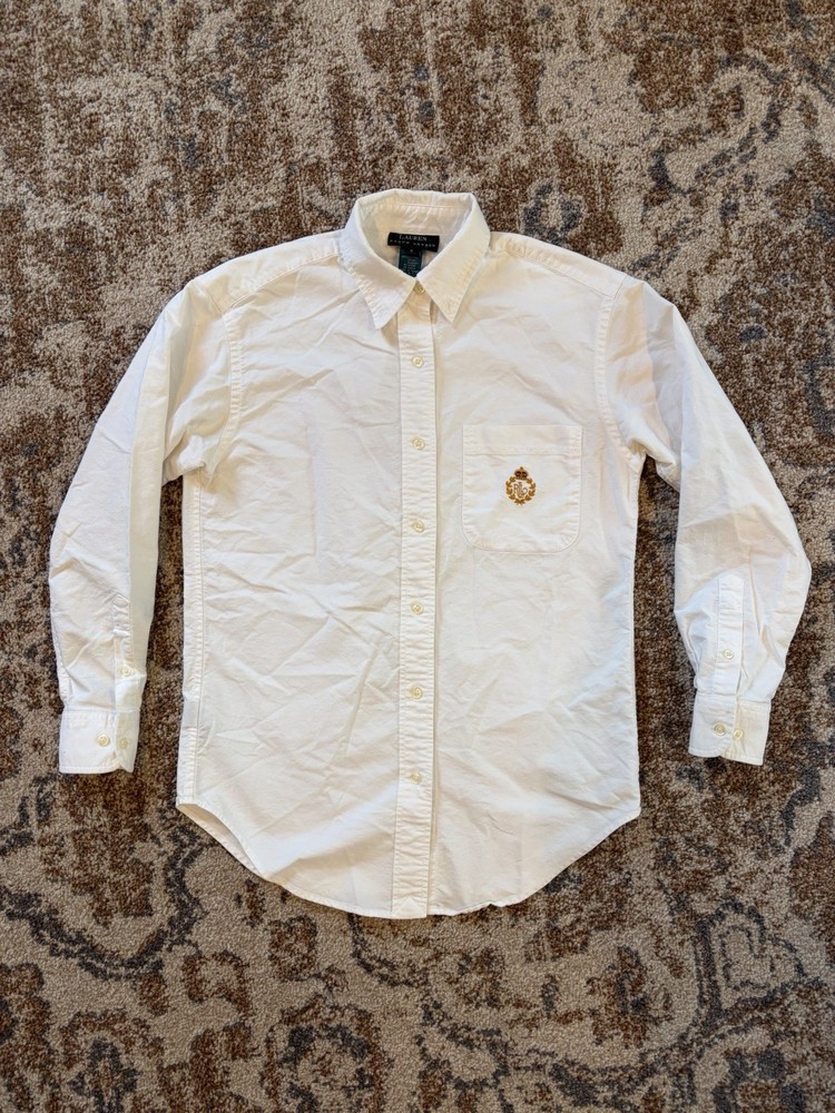 Vintage 90’s Lauren Ralph Lauren Shirt Crest Crown Gold Logo Shirt  Womens 4