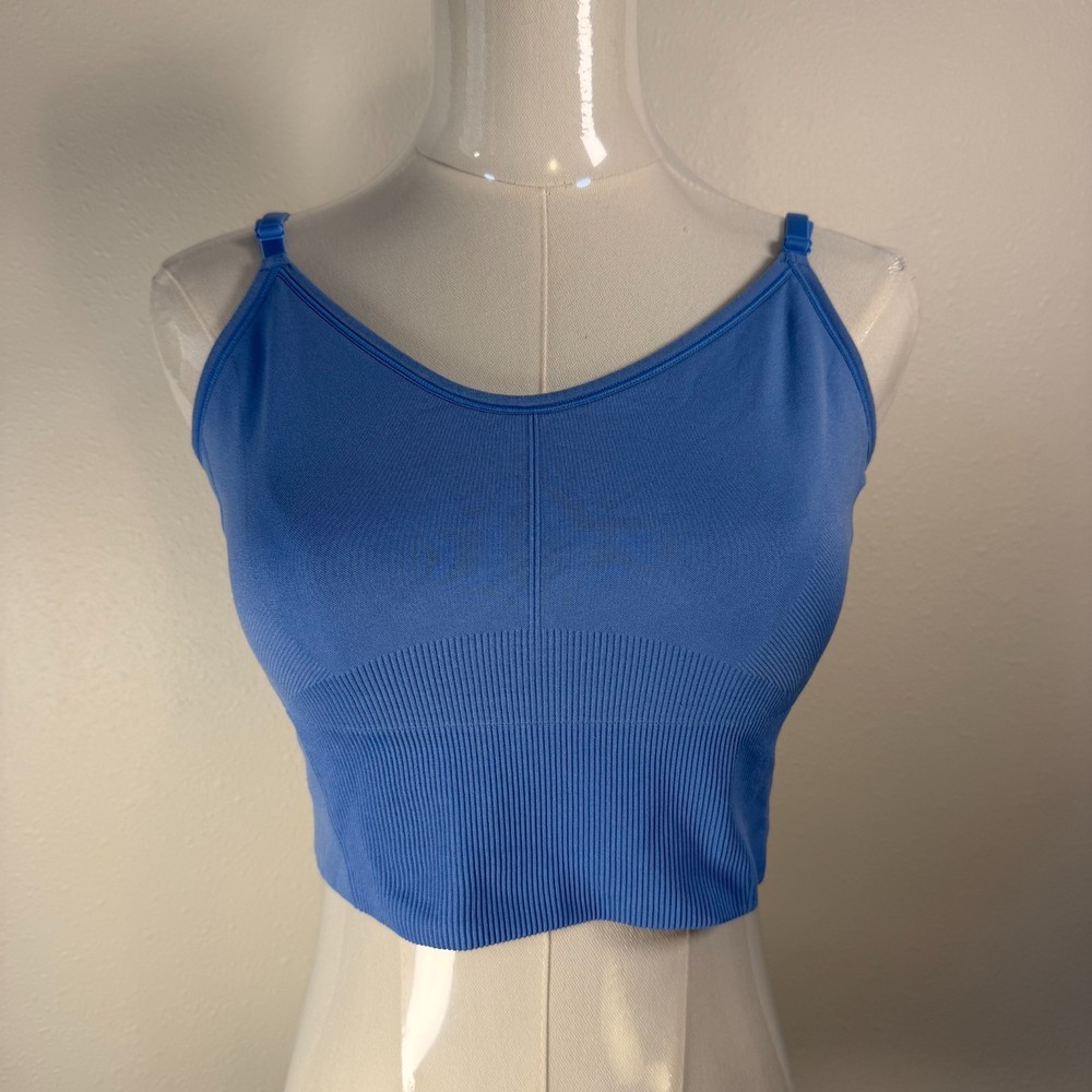 All in Motion Sports Bra XXL Blue Seamless Ribbed Stretch Adjustable Straps