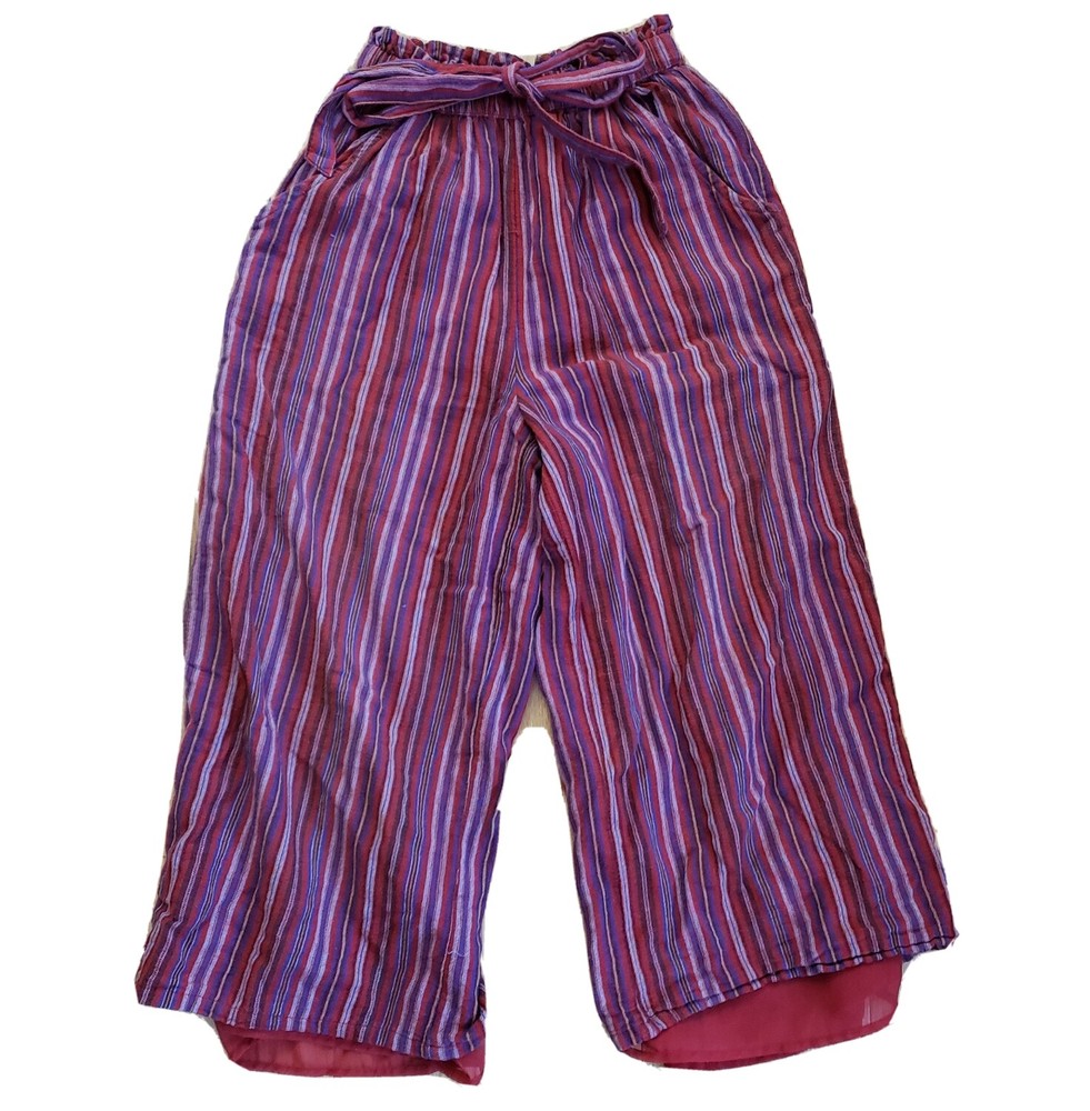 American Eagle AE Outfitters Cropped Striped Paper Bag Pants XS Wide Leg Linen
