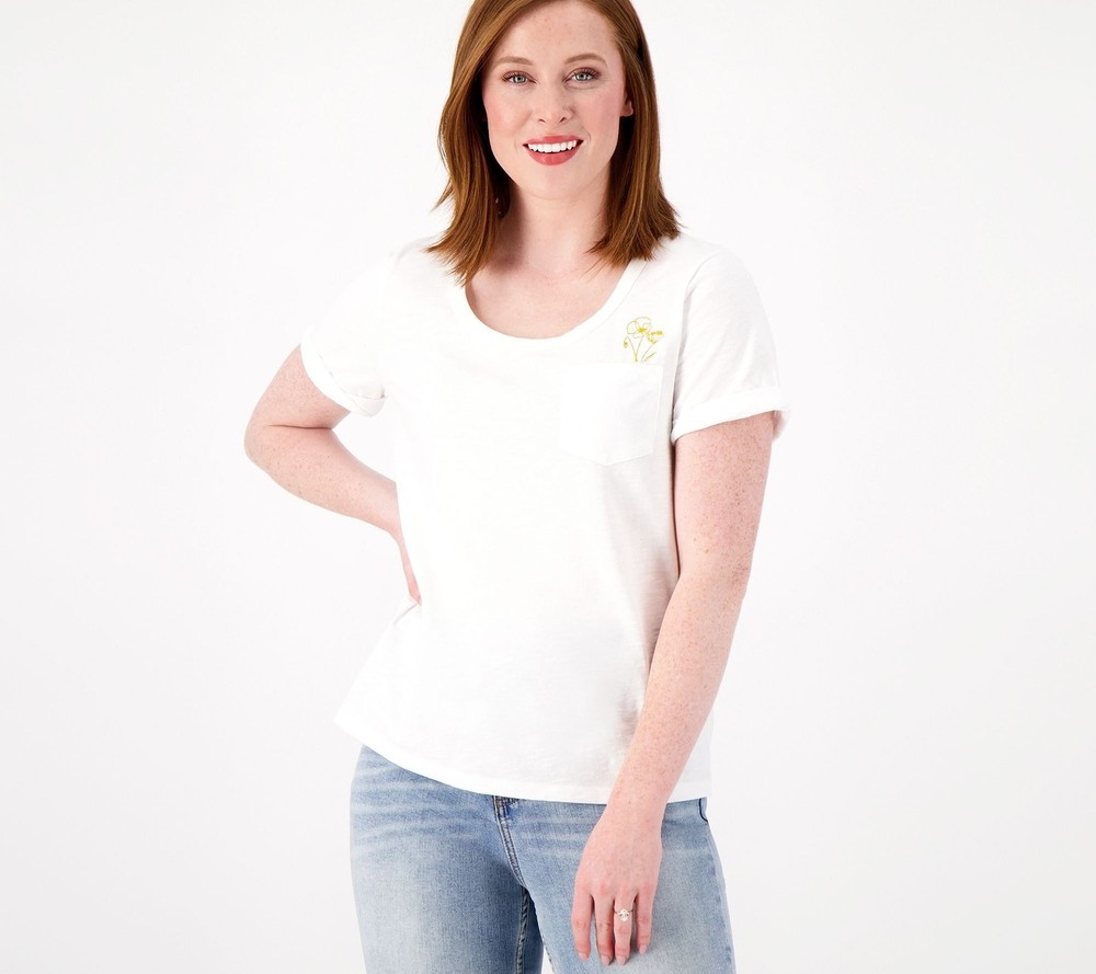 Candace Cameron Bure Women's Top Sz L Breezy Cotton Tee with White A593120