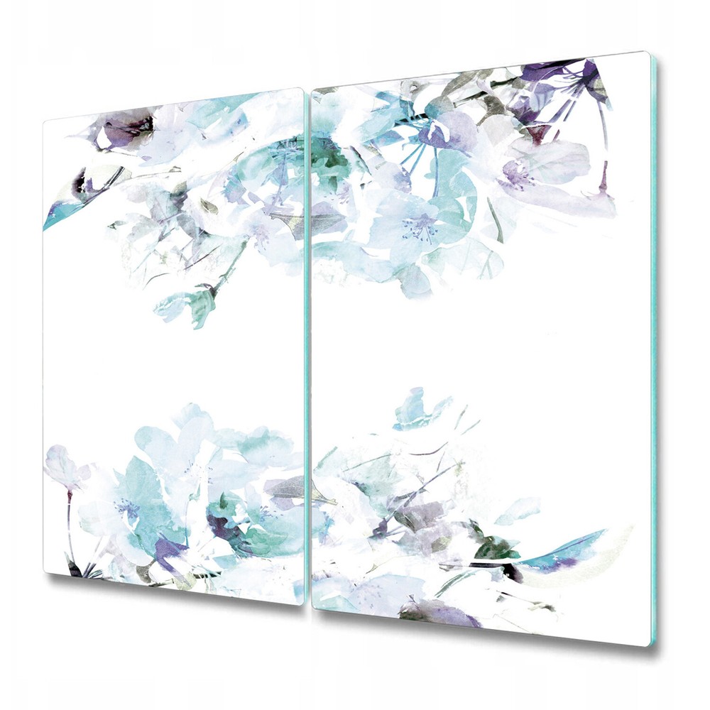 Glass Chopping Cutting Board Blue vintage Spring Floral Watercolour 2x30x52