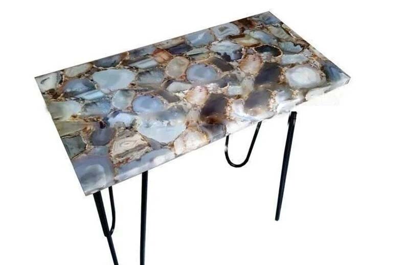 Handcrafted Gemstone Agate Dining Table Top Natural Stone Furniture