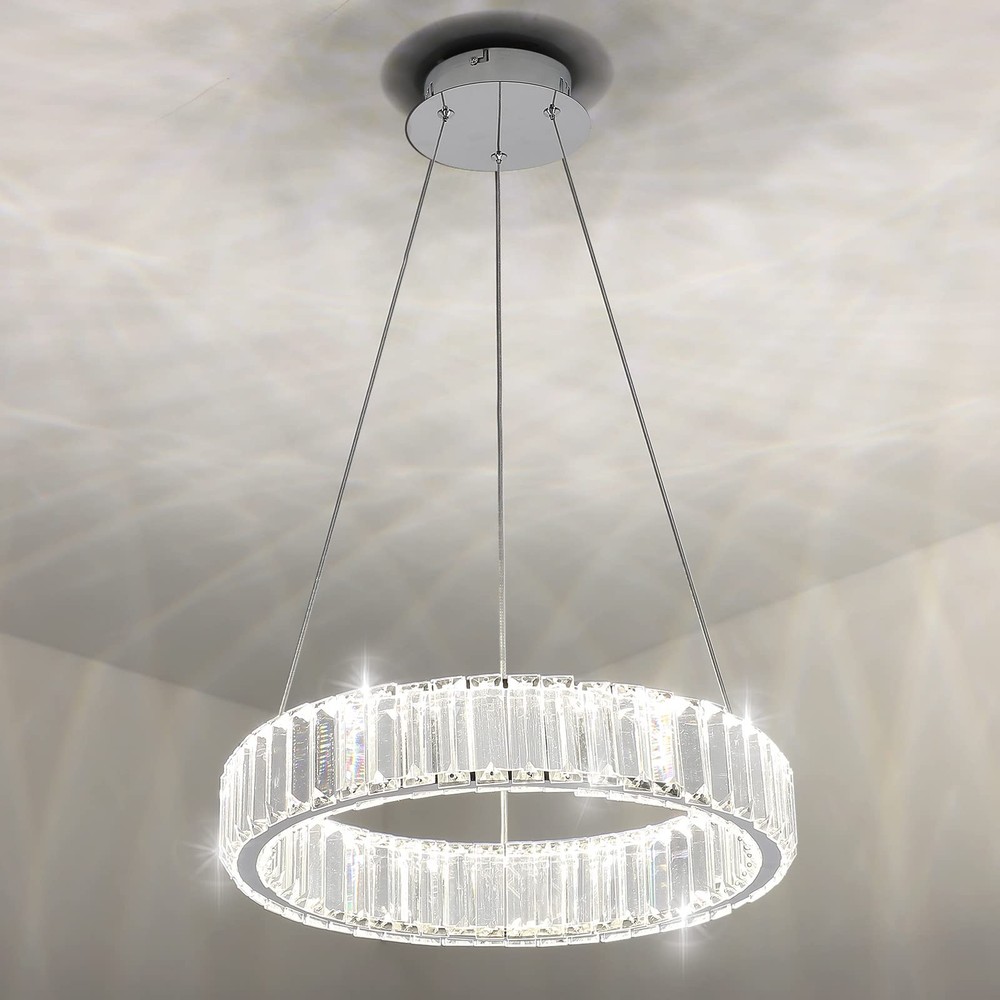 Modern Crystal LED Chandelier for Dining Room - Round Glass Hanging Light Fixture