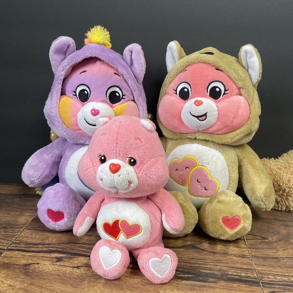 Care Bears Plush 14 Inch Purple 14 Inch Brown 9 Inch Pink Bears Lot of 3