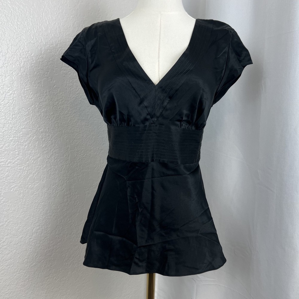 Y2K Black Silk Satin Top Womens Medium Minimalist Classic