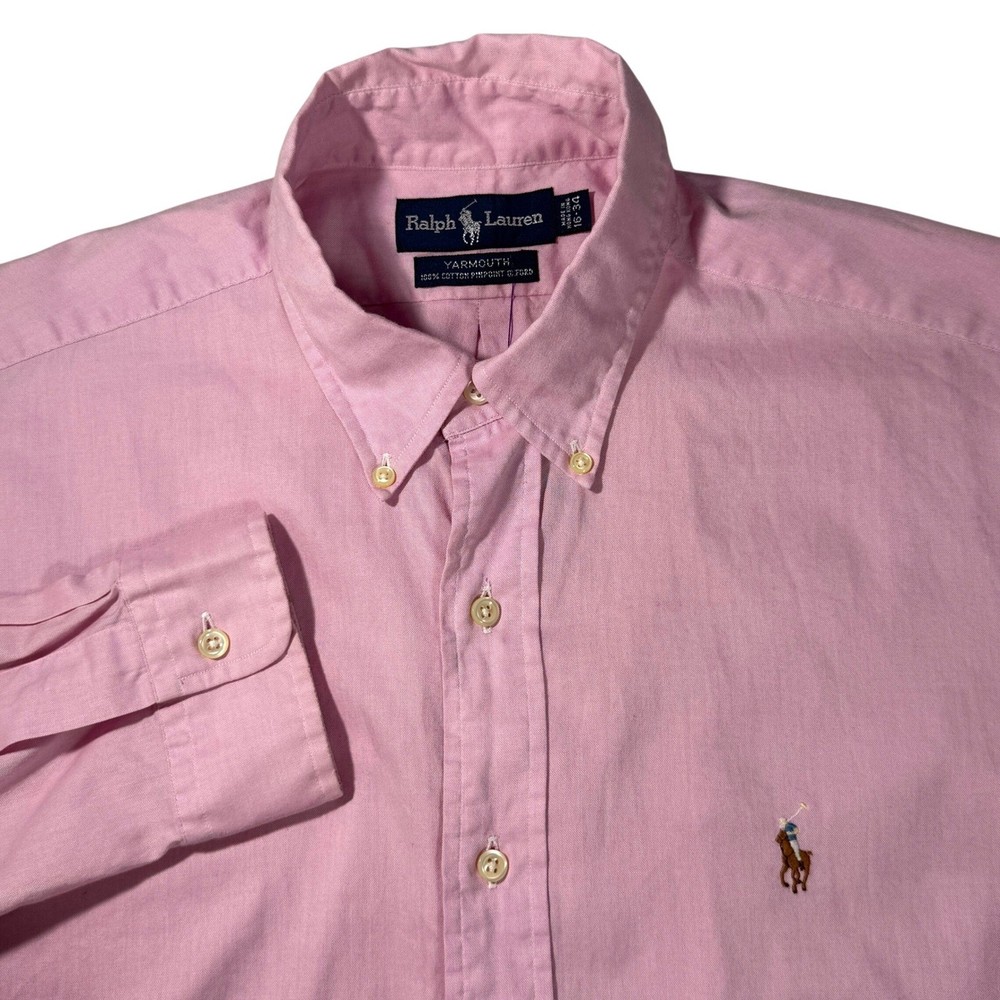 Ralph Lauren Yarmouth Mens Pink Button Down Shirt Long Sleeve Oxford Size 16 34