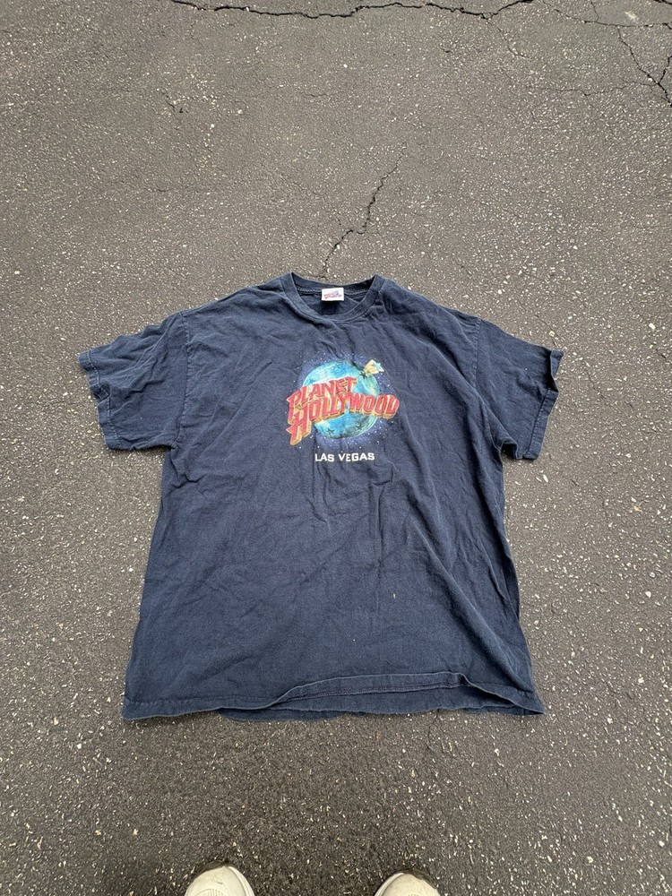 Vintage Planet Hollywood Las Vegas Shirt Mens Large Blue Logo Souvenir Tee 90s