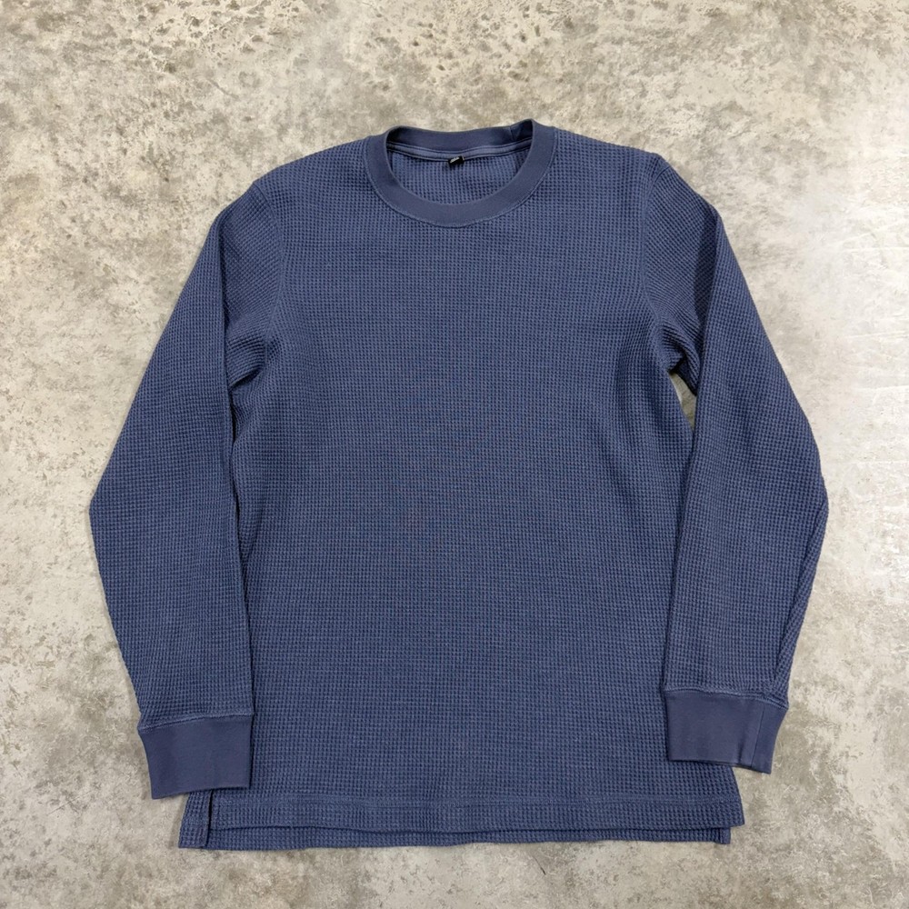 Uniqlo Shirt Mens Small Blue Waffle Knit Long Sleeve Thermal Crewneck Tee