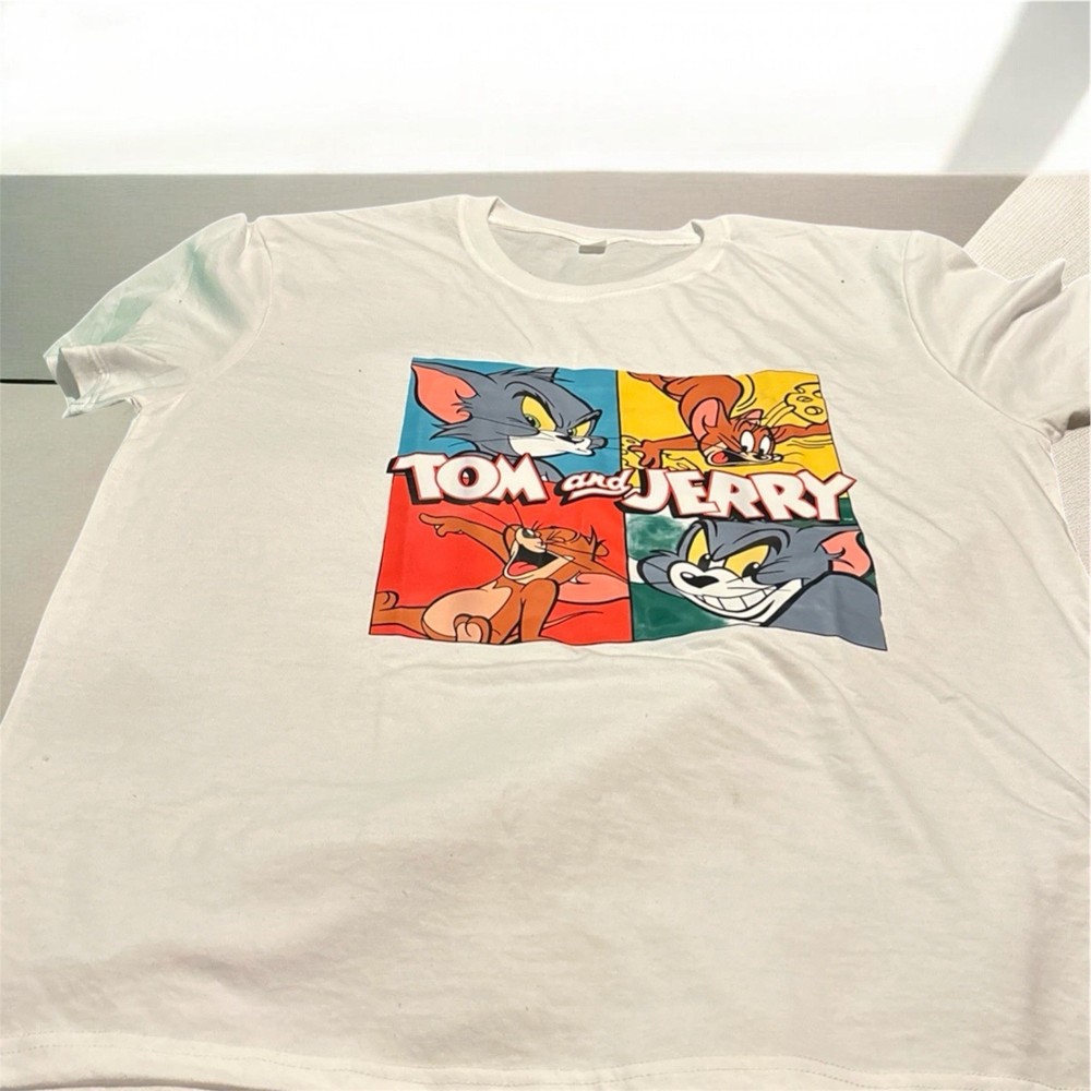 Tom And Jerry T-Shirt Men's Large Cartoon Graphic Print Short Sleeve Retro Y2K