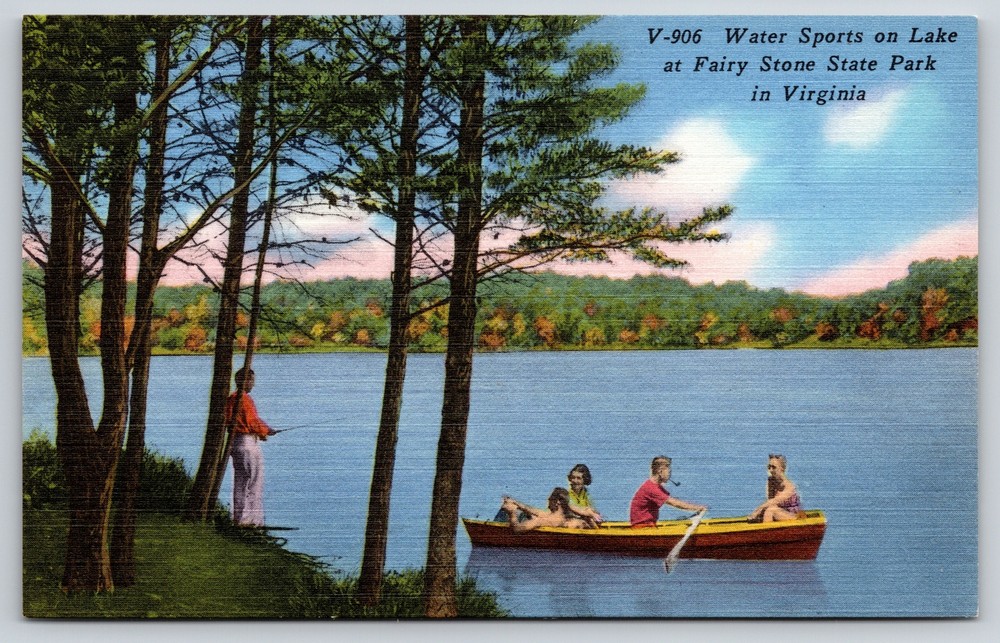 Virginia~Water Sports On Lake @ Fairy Stone State Park~Vintage Linen Postcard