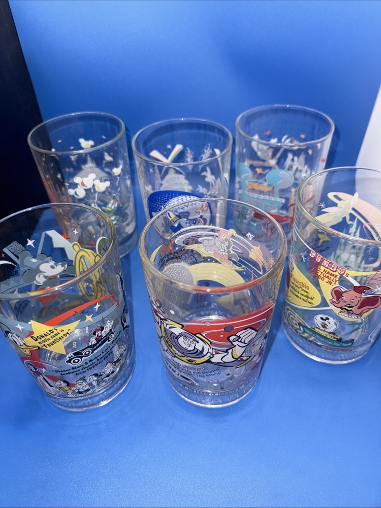 Set 6 McDonald's/100 Years Walt Disney World Anniversary Drinking Glasses Rare