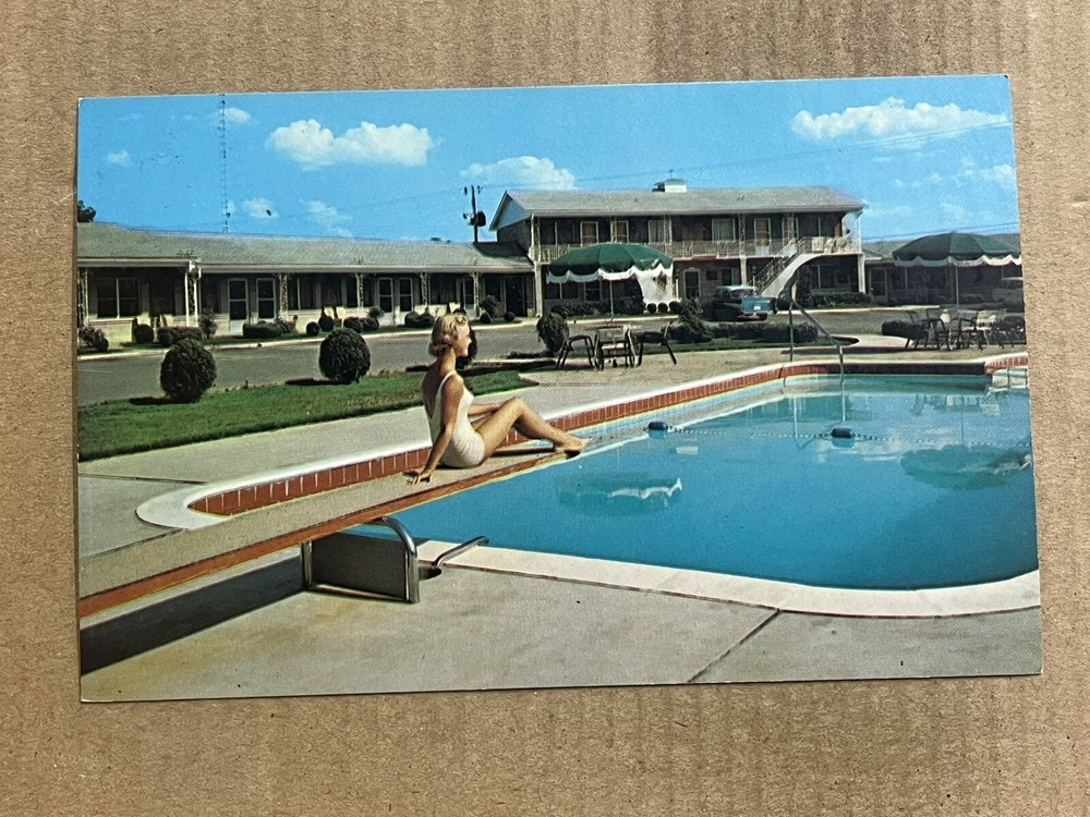 Postcard Kentucky KY Horse Cave Motel Beautiful Woman Pool Vintage Roadside
