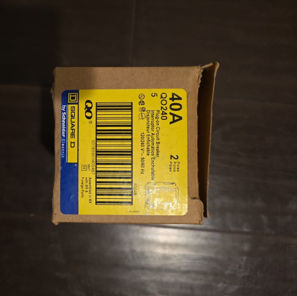 (5) Square D Circuit Breaker QO, 40 Amp, 2 pole, 120/240VAC, 10kA (QO240)
