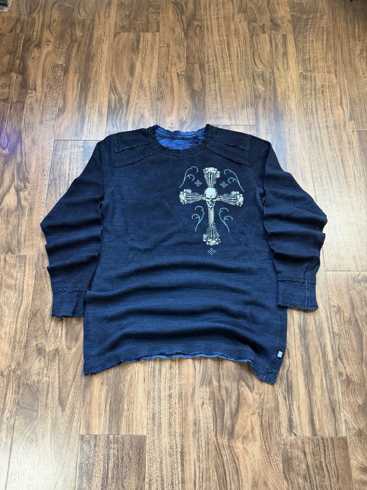 Vintage Y2K Affliction Skull Reversible Waffle Thermal Size Large