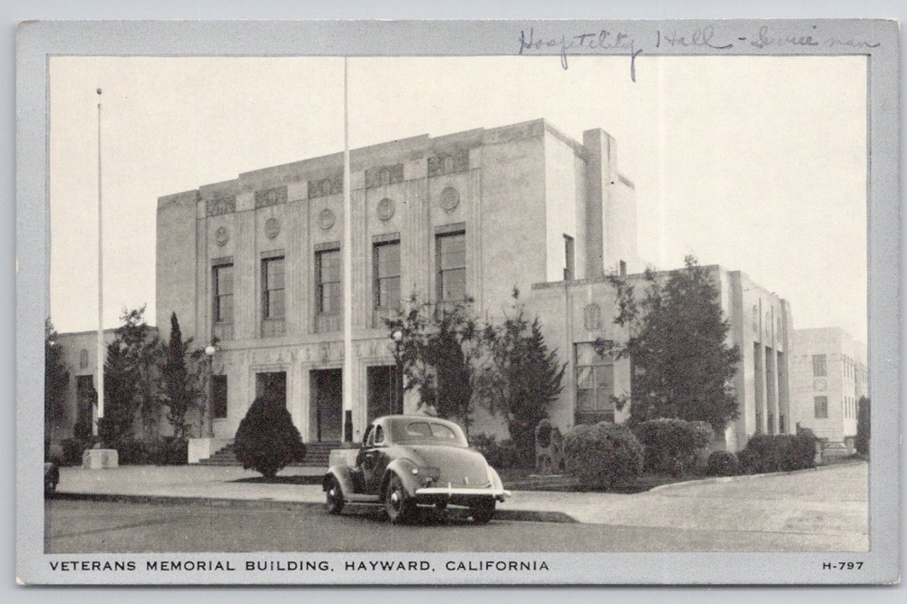 Hayward CA Veterans Memorial Building RPPC Postcard 1930s Hospitality Hall