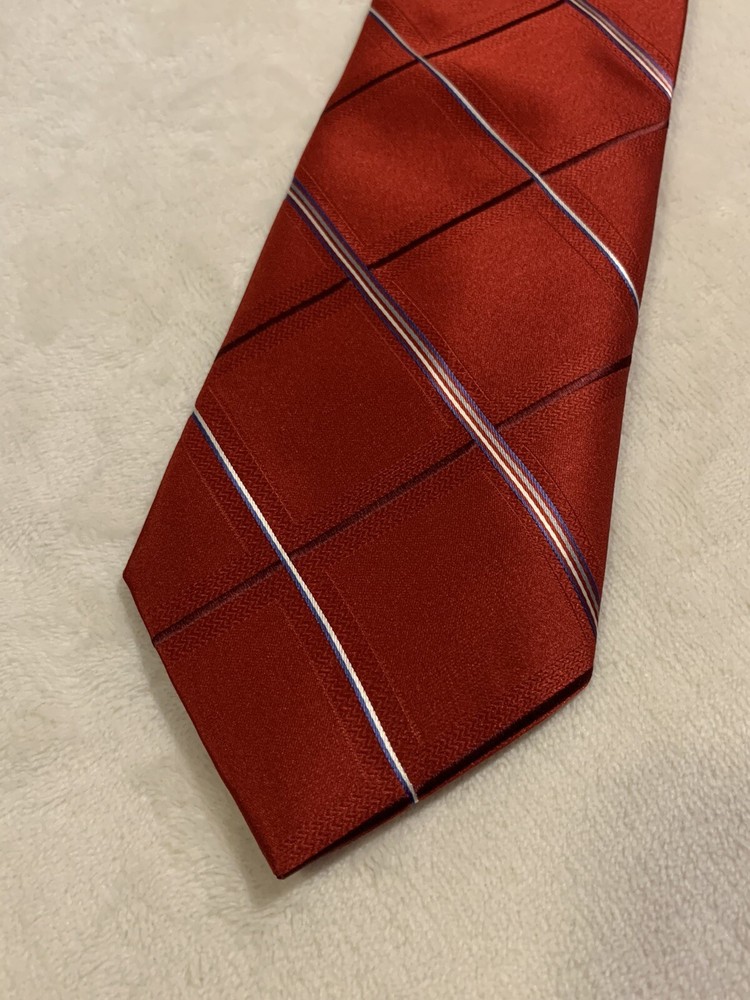 Jones New York Men’s Necktie Tie Neckwear Diamond Striped Red 58”x3.75”
