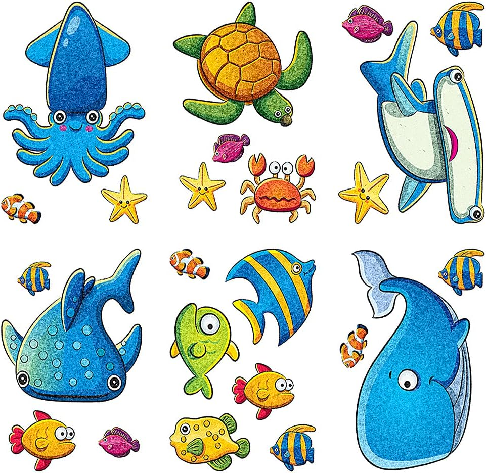 24PCS Non Slip Bathtub Sticker, Cartoon Marine Life Bath Tub Stickers, PVC Matte