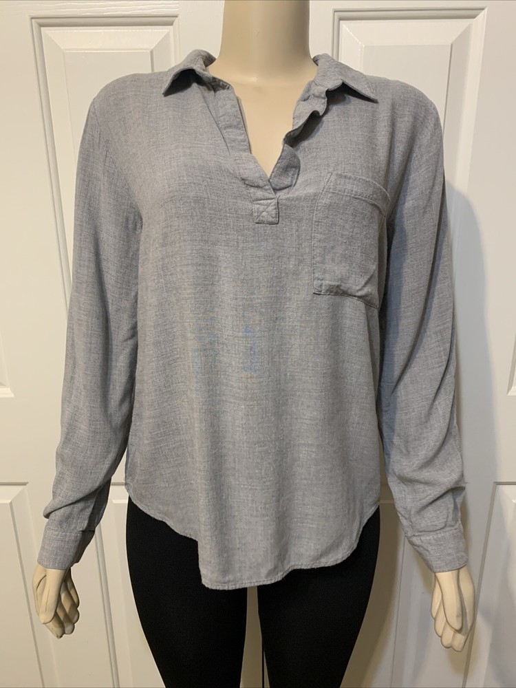Cloth & Stone grey long sleeve v neck lightweight Medium top (EG)