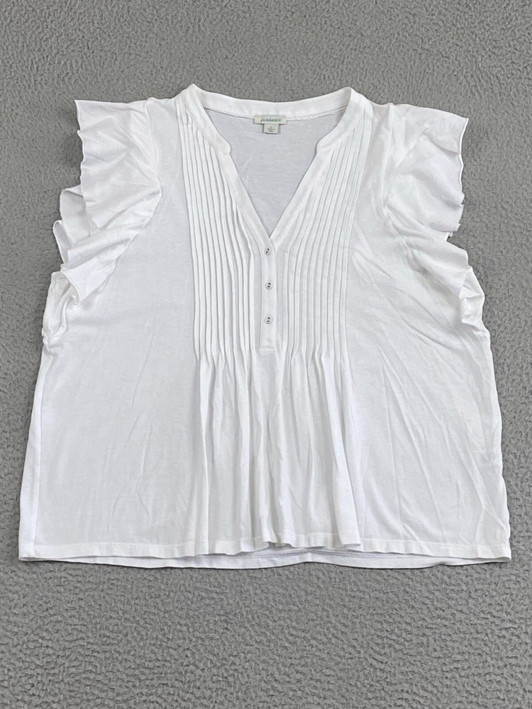 Sundance Flutter Top Womens Size Large White Cotton Stretch Coastal Boho EXC