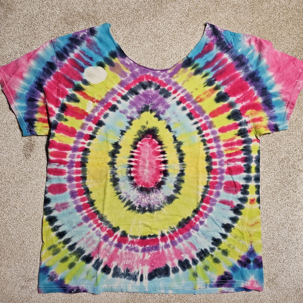 Vintage Y2k Bullseye Neon Tie Dye T-shirt Mens XL Grunge Hippie 420 Skate Stoner