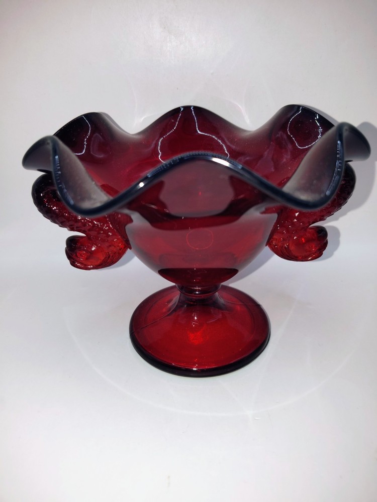 Vintage Fenton Ruby Red Dolphin Ruffled 4.5