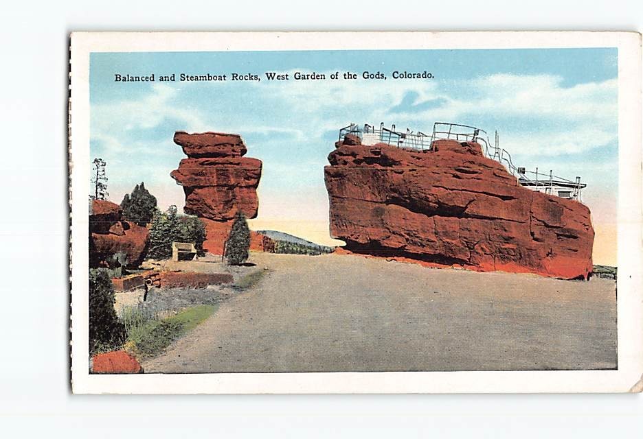 Postcard Balanced and Steamboat Rocks West Garden of the Gods Colorado USA