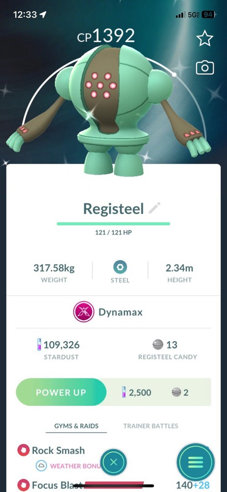 Shiny Registeel Dynamax  -20k dusts-Registered or PTCs-Pokémon