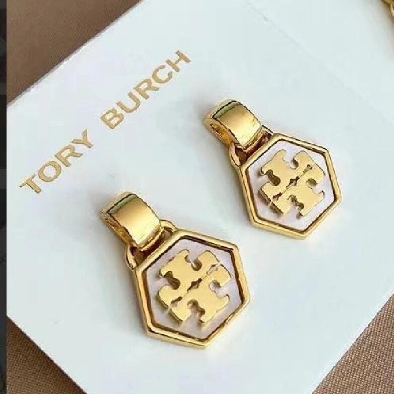Tory Burch Shell Nature Color  Gold Plated Nice Lady Earrings