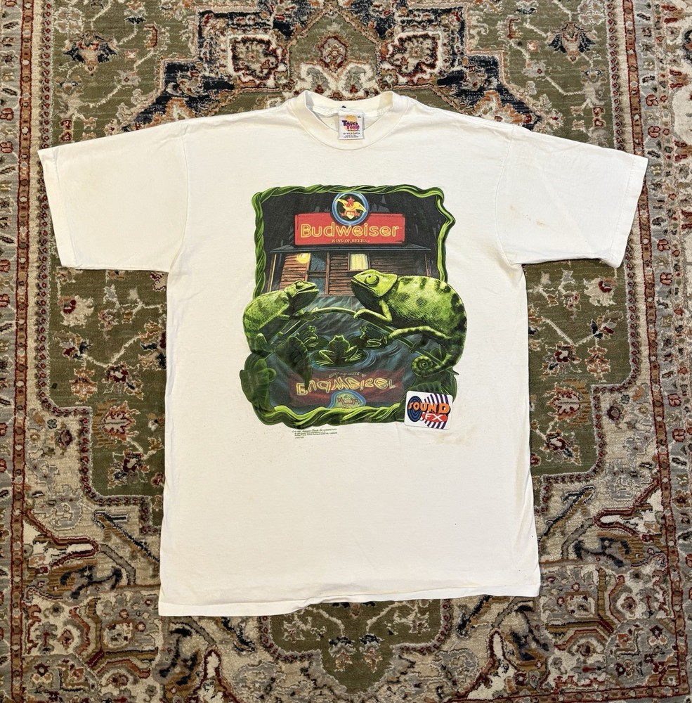 Vintage 1997 Budweiser Chameleon Beer Graphic Promo White T-shirt