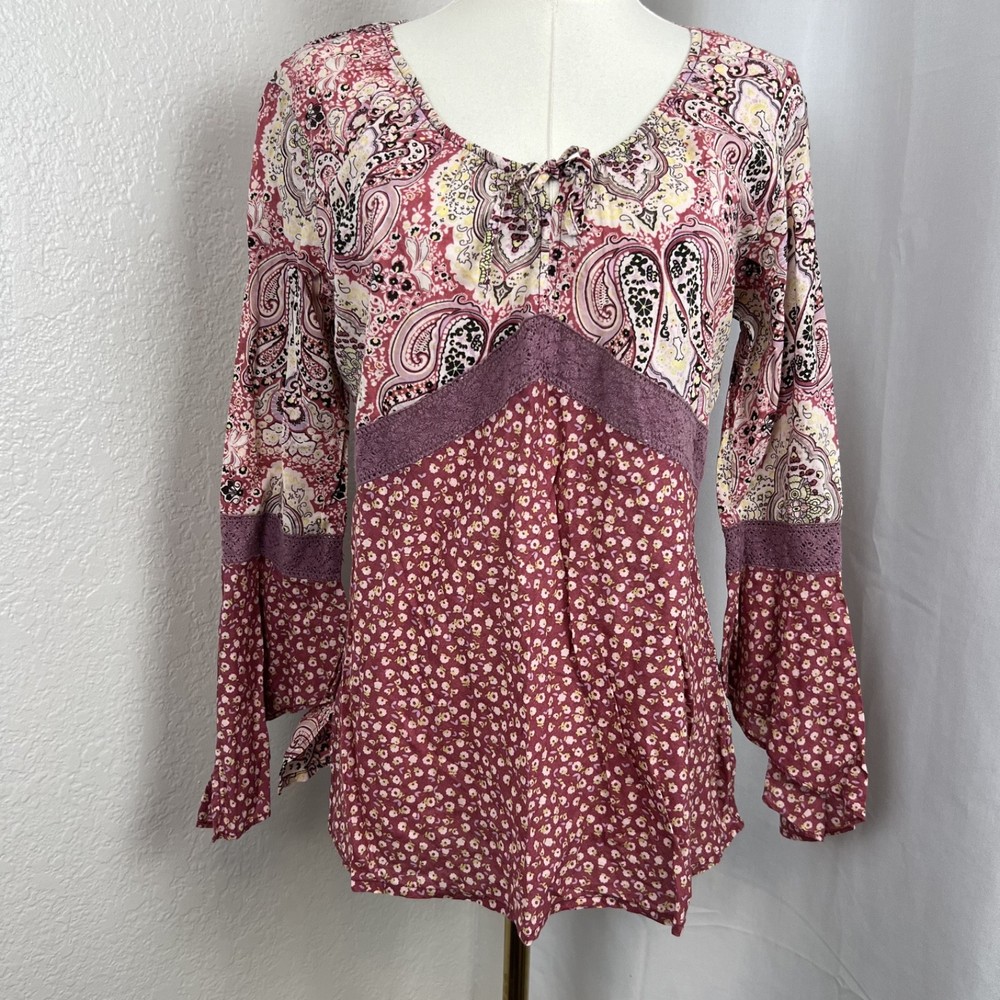 Y2K Boho Floral Paisley Top Womens Medium Whimsical Hippie Cottagecore Festival