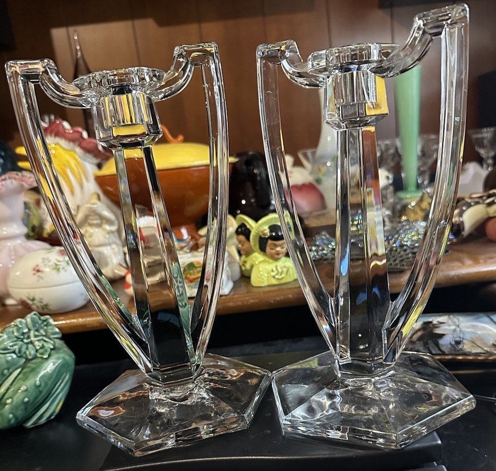 Antique Chippendale Jefferson Glass “Krys-to”  set of 2 Candle Holders