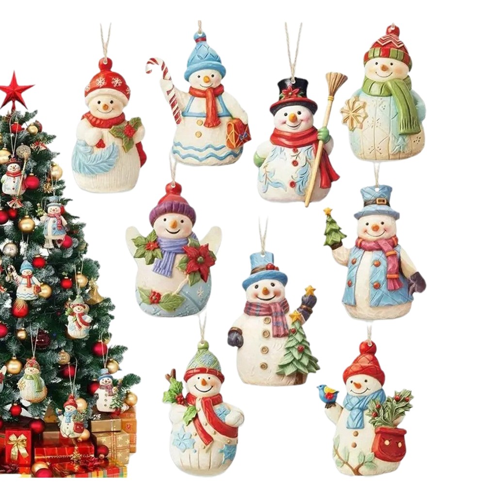 9Pcs Christmas Ornaments Set Wooden Snowman Christmas Decorations Snowman,HOT