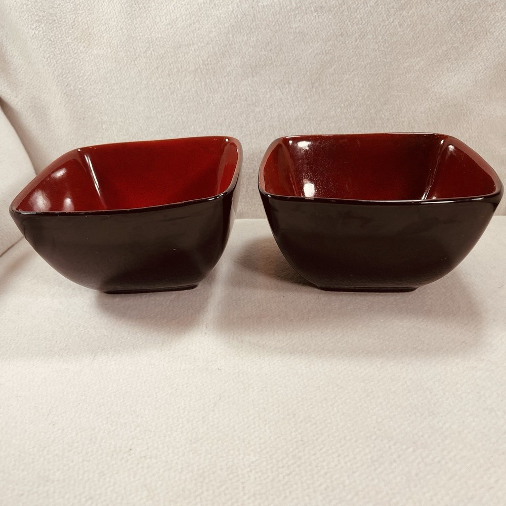 Set of 2 Elemental Poppy by Threshold Square Soup Cereal Bowls 5.75”