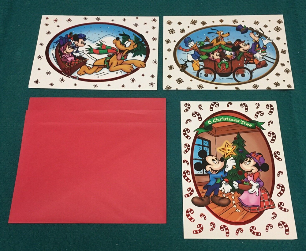 Disney Mickey Unlimited Foil Accent Christmas Card Lot of 3 Pluto Minnie  -image