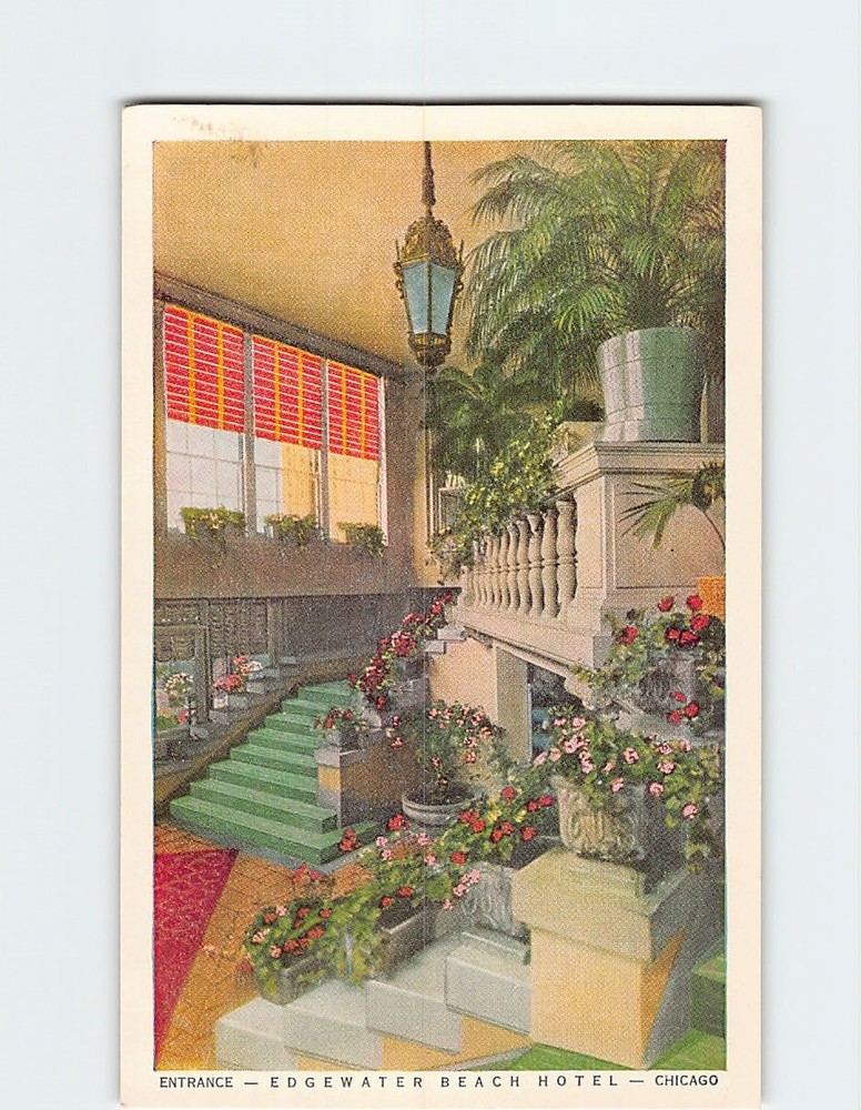 Postcard Entrance Edgewater Beach Hotel Chicago Illinois USA