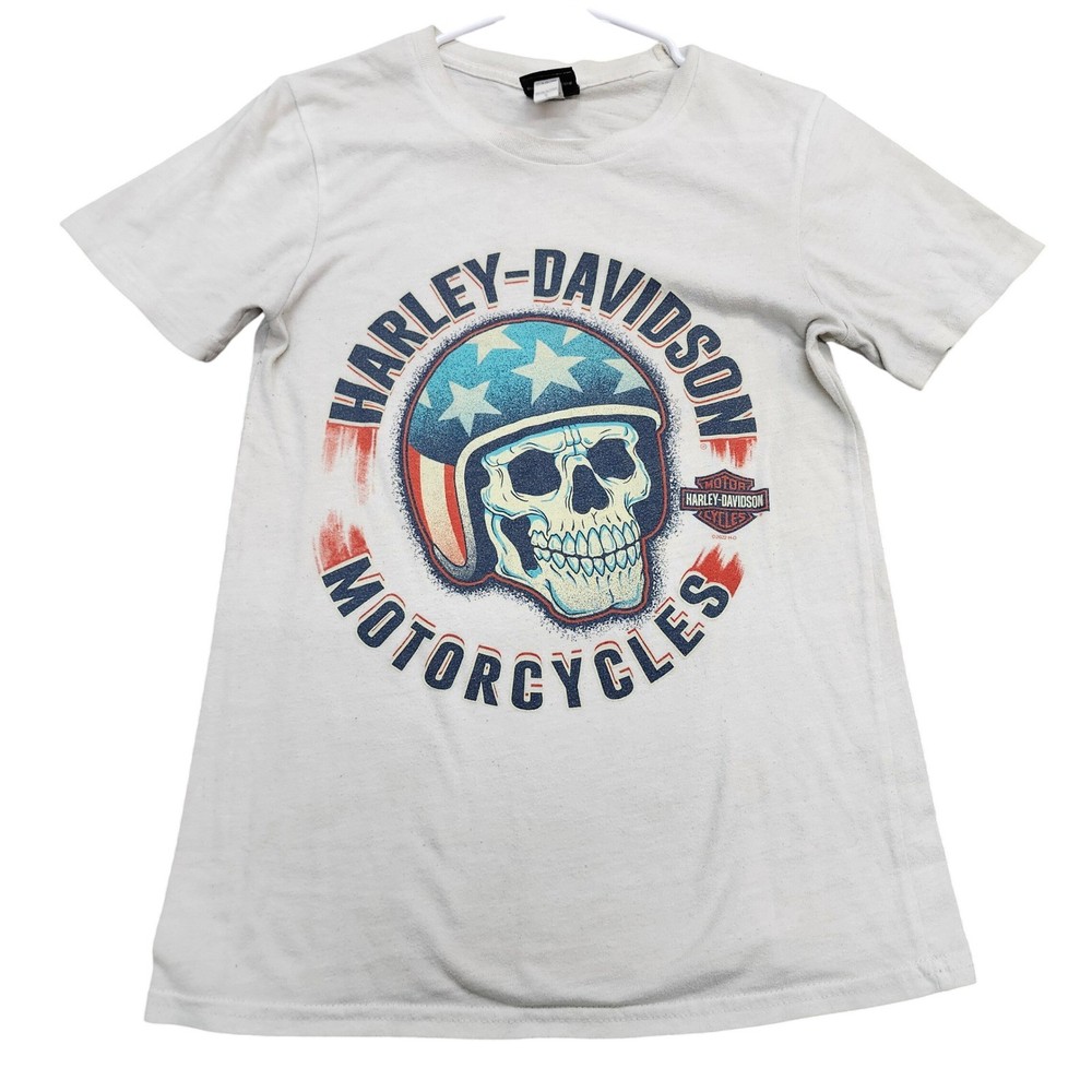 Harley-Davidson Mens Small Cream Skull Helmet Graphic T-Shirt Silverdale WA USA