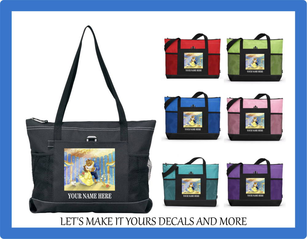 BEAUTY & THE BEAST MONOGRAM W/ NAME TOTE PURSE SPORTS GYM SCHOOL DIAPER BAG D3