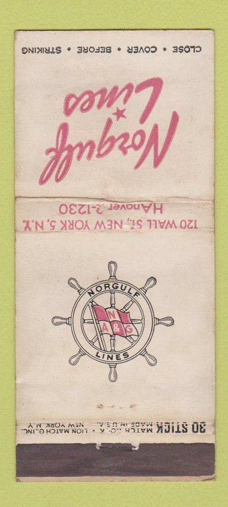 Matchbook Cover - Norgulf Lines Shipping New York City WORN 30 Stick