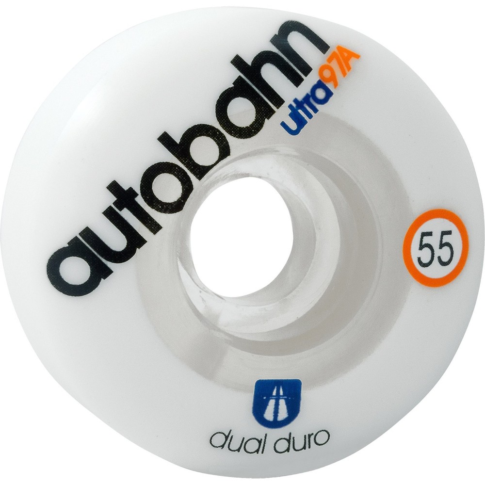Autobahn Dual Durometer Ultra 55mm 97a White/Clear Skateboard Wheels (Set of 4)
