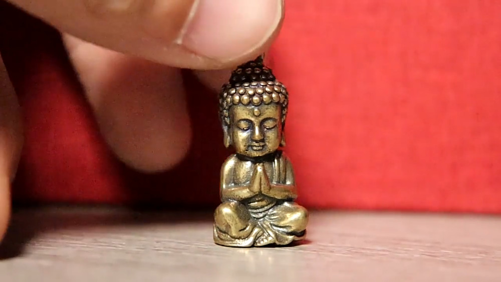 Solid Brass Lord Buddha Statue Figurine Key Chain Pendant Car Hanging Tea Pet