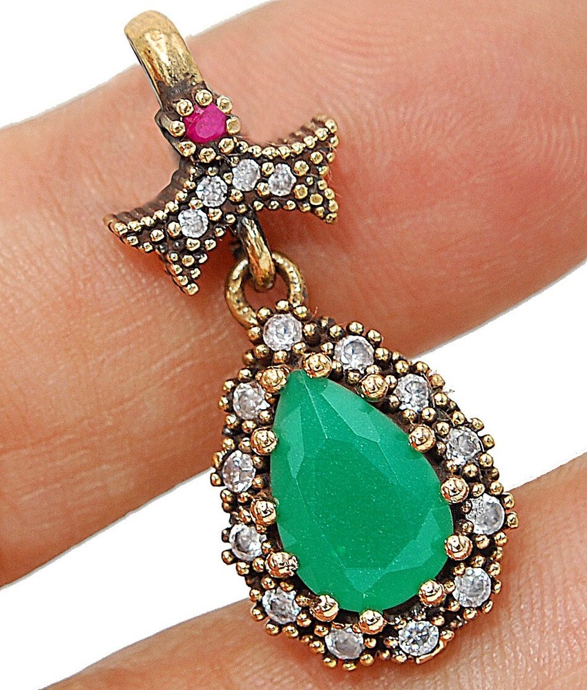 3CT Treated Emerald Ottoman Style Sterling Silver Pendant S2-9