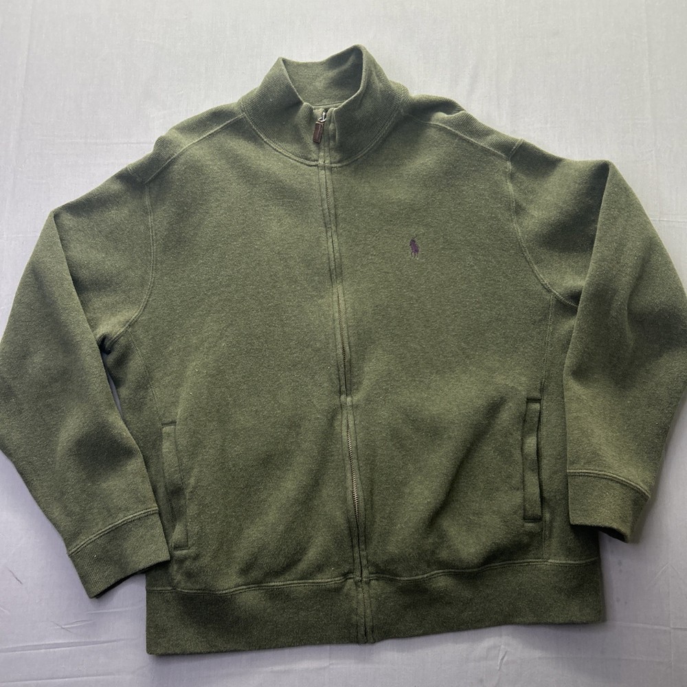 Polo Ralph Lauren Full Zip Mock Neck Jacket Mens Large Olive Green Purple Horse